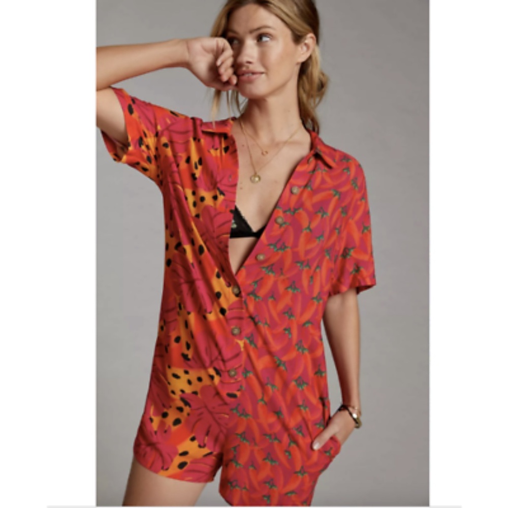 Anthropologie Farm Rio Contrast Printed Romper
